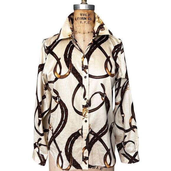Lauren Ralph Lauren Vintage Equestrian Print Shirt - Petite Size Medium - Picture 1 of 7